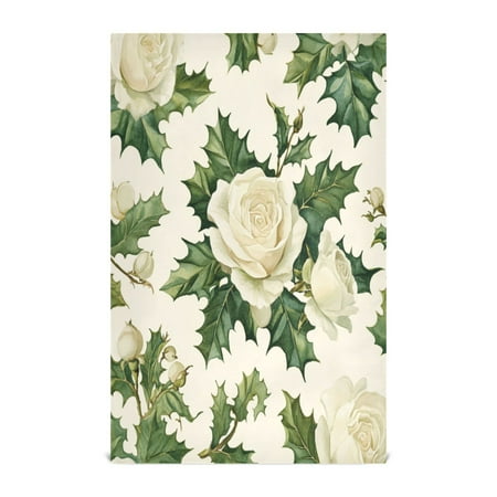 

WOBOGO White Roses and Holly Leaves Kitchen Towel 6 Piece Large Cotton Dishcloth Premium Absorbency Set with Hanging Loop