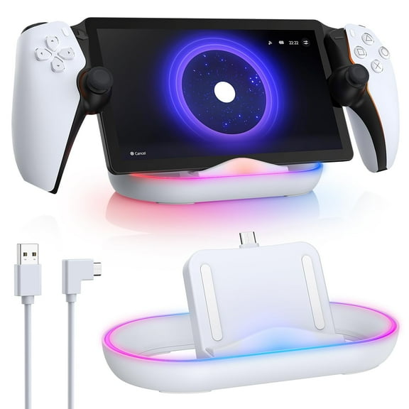 Charging Dock Station for PlayStation Portal, Charger Stand for Ps Portal with RGB Light and USB C Charging Cable, Handheld Stand Holder for PlayStation Portal (White)