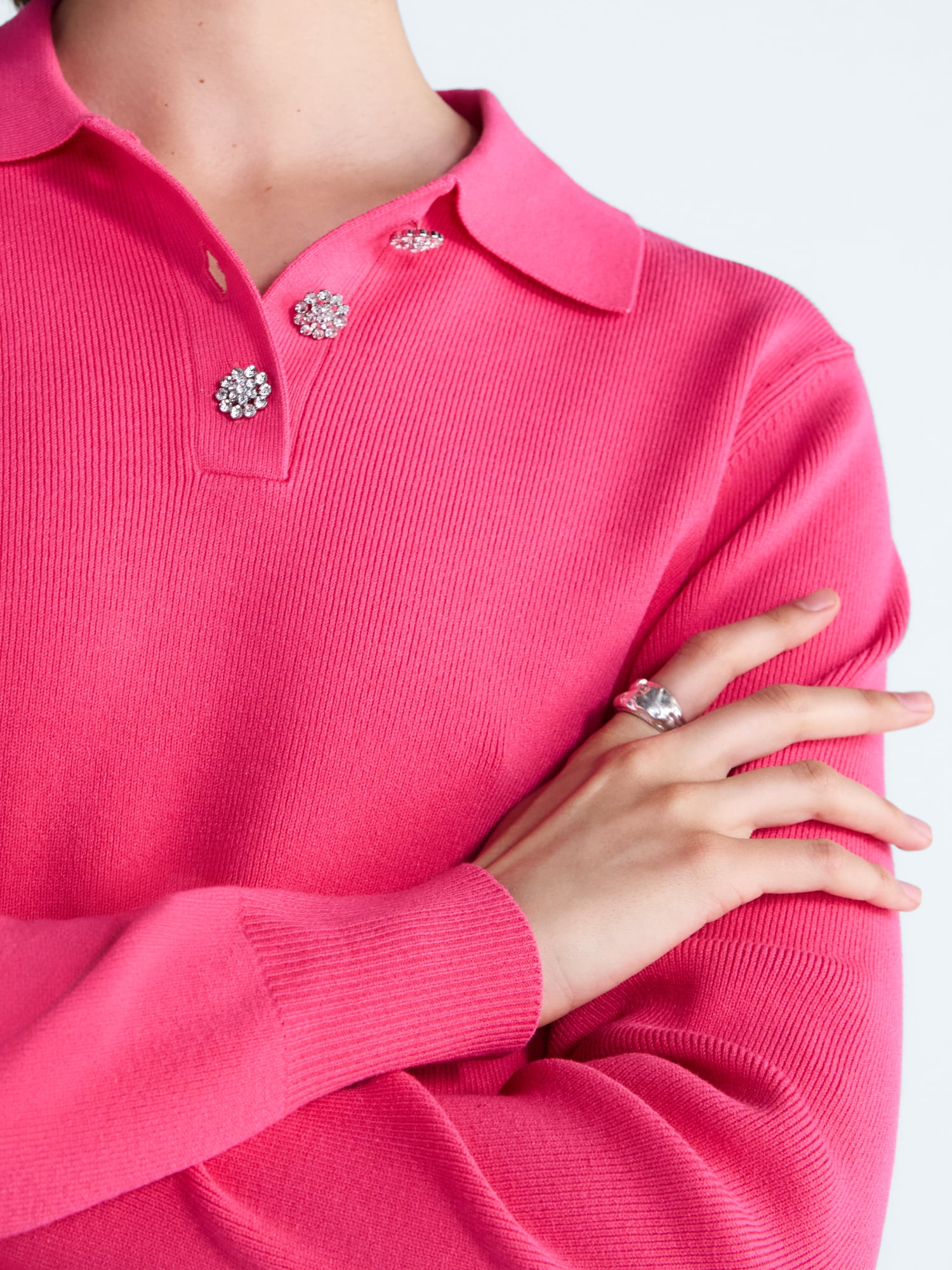 Free Assembly Women's and Women's Plus Polo Sweater with Long Sleeves, Lightweight, Sizes XS-4X