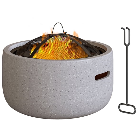 Outsunny 18" Round Outdoor Fire Pit with Screen, Poker, Wood-burning, Grey