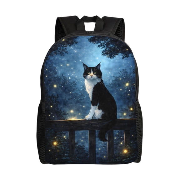 Black White Cat Backpack Full Front Print Travel Laptop Bag for Men and Women