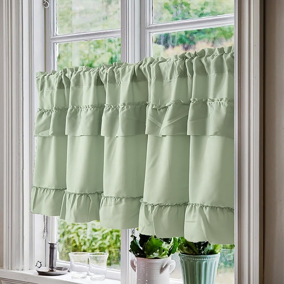 Ruffled Decorative Short Curtain | Half Window Panel | Fabric Coffee Blocker| Sunlight Isolation | Soft Texture | Easy Maintenance | Upscale Home Flair | Fits Living Room Kitchen Bedroom | Versatile