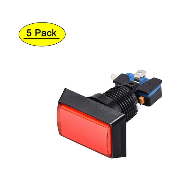 Juego Botón de Presión 49x33 Rectángulo Interruptor de Botón Iluminado LED de 12V con Microinterruptor para Juegos de Video de Arcade Rojo 5 piezas