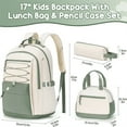 thumbnail image 2 of 3 PCS Waterproof Backpack with Lunch Box & Pencil Case, Lightweight Bookbag Set for Casual Daypack Travel (Beige Green), 2 of 7