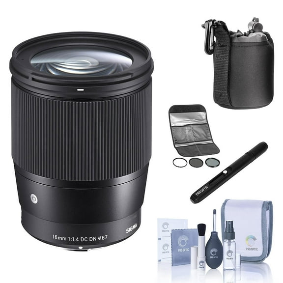 Sigma 16mm f/1.4 DC DN Contemporary Lens for Canon EF-M, Bundle with Hoya 67mm Digital Filter Kit II, Lens Pouch, Lens Cleaner, Cleaning Kit