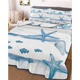 thumbnail image 3 of Quilts Queen Size Bedding Set, Blue Coastal Starfish Lightweight Quilted Comforter, Summer Conch Sea Fish Stripes Soft Reversible Bedspread Coverlet with Pillow Covers for All Season, 90" x 96", 3 of 7