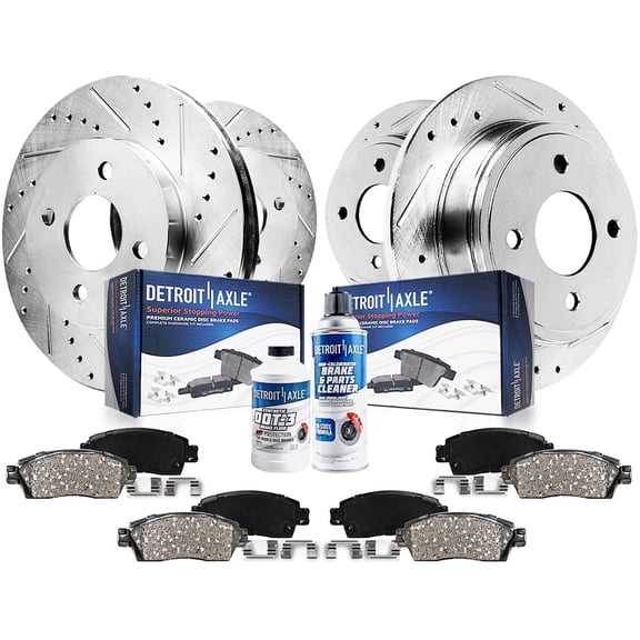 Detroit Axle - 4 Lugs Brake Kit for 2007-2015 Mini Cooper, Drilled Slotted Brake Rotors Ceramic Brake Pads 2008 2009 2010 2011 2012 2013 2014: 11.57 inch Front & 10.20 inch Rear Rotor