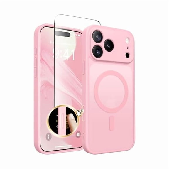ZHU997 Magnetic for iPhone 17 Pro Max Case, Upgraded [Full Camera Protection] [Compatible with MagSafe] Protective Translucent Matte Women Girl Phone Case Cover, Peach Pink