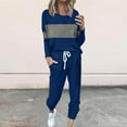 thumbnail image 2 of CFLVAEK Sweatsuits Women Two Piece Color Block Long Sleeve Pullover Tops Drawstring Waist Sweatpants Plus Size Lounge Tracksuits with Pockets Blue XXL, 2 of 8