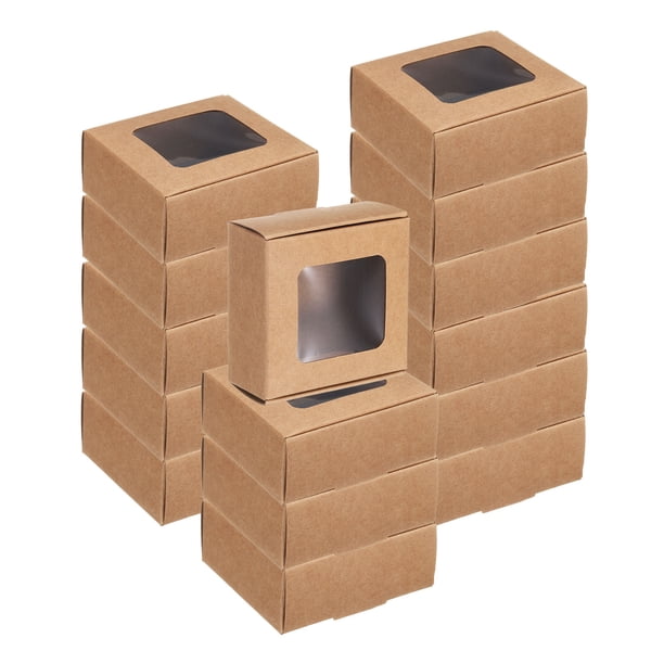 Uxcell 30 Pcs Cajas de Jabón de Kraft para Jabón Casero 2.6 x 2.6 x 1.2 pulgadas Mini Cajas de Tratamiento de Kraft con Ventana Clara Marrón