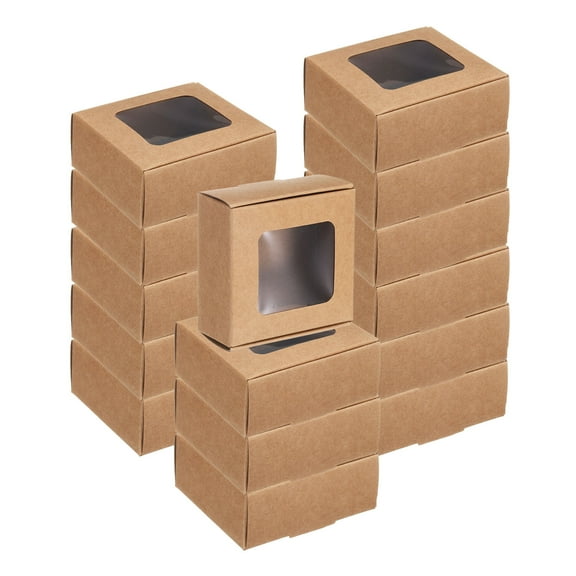 Uxcell 30 Pcs Kraft Soap Boxes for Homemade Soap 2.6 x 2.6 x 1.2 inch Mini Kraft Treat Boxes with Clear Window Brown