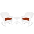 thumbnail image 2 of Jeco Ensemble de 3 Chaises Berçantes en Osier, Blanc, avec Coussin Rouge, 2 of 12