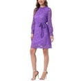 thumbnail image 4 of INSPIRE CHIC Vestido Mini Casual de Encaje Floral con Cuello Redondo y Mangas Largas para Mujeres XL Púrpura Violeta, 4 of 5