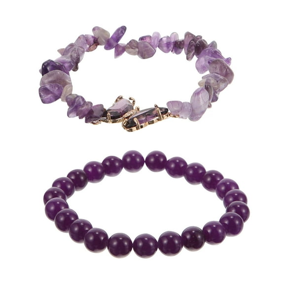 SEWCHICS Women Beaded Bracelet Purple Natural Stone 2Pcs 2.8X2.8X0.7In