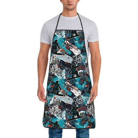 

Junzan snow board colorful Print Kitchen Cooking Aprons Chef Apron for Men and Women Professional for Cooking Bib Aprons for Kitchen/Crafting/BBQ/Drawing