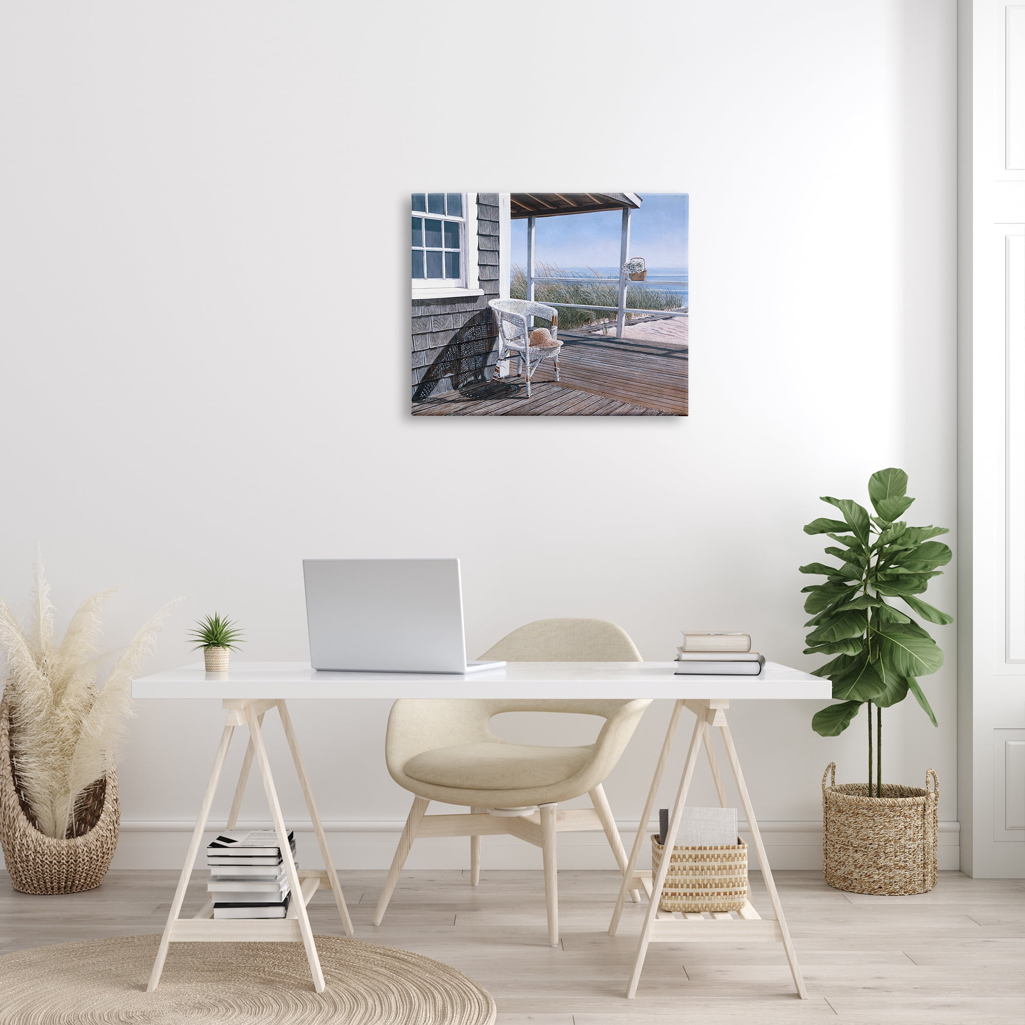 Stupell Industries Coastal Cottage Porch Chair Seaside Boardwalk Scenery Painting Gallery Wrapped Canvas Print Wall Art, Design by Tom Mielko