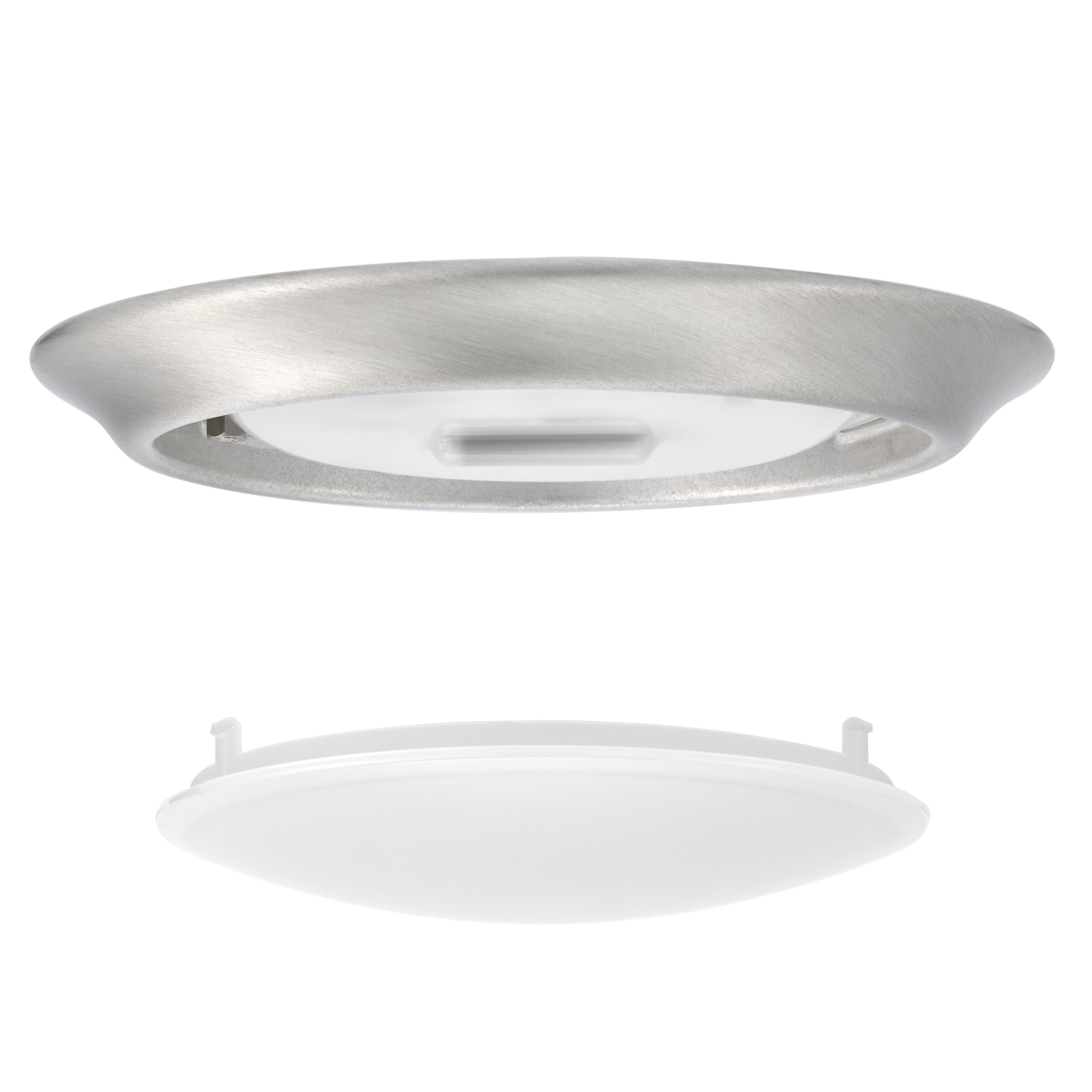 Maxxima 7 in. Satin Nickel Slim Round LED Flush Mount Ceiling Light Fixture, LED Disk Light 900 Lumens, Warm White 3000K Dimmable Dome Closet Light, Suitable for Pantry, Mudroom, Foyer and Hallway