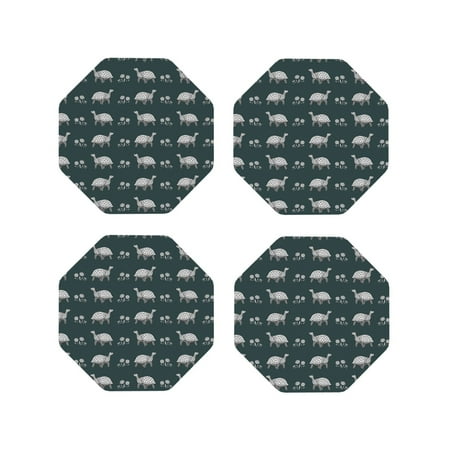 

Tebeau Turtle Chrysanthemum Print Set of 4 Leather Drink Coasters Round Cup Mat Pad for Home and Kitchen Use 4 -Octagon