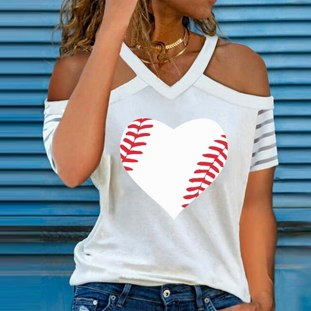 Hauts d'Été Grande Taille pour Femmes Mode Décontractée Col en V Blouse Imprimée Manches Courtes Épaules Dénudées T-Shirt d'Été Col en V Femmes en Solde