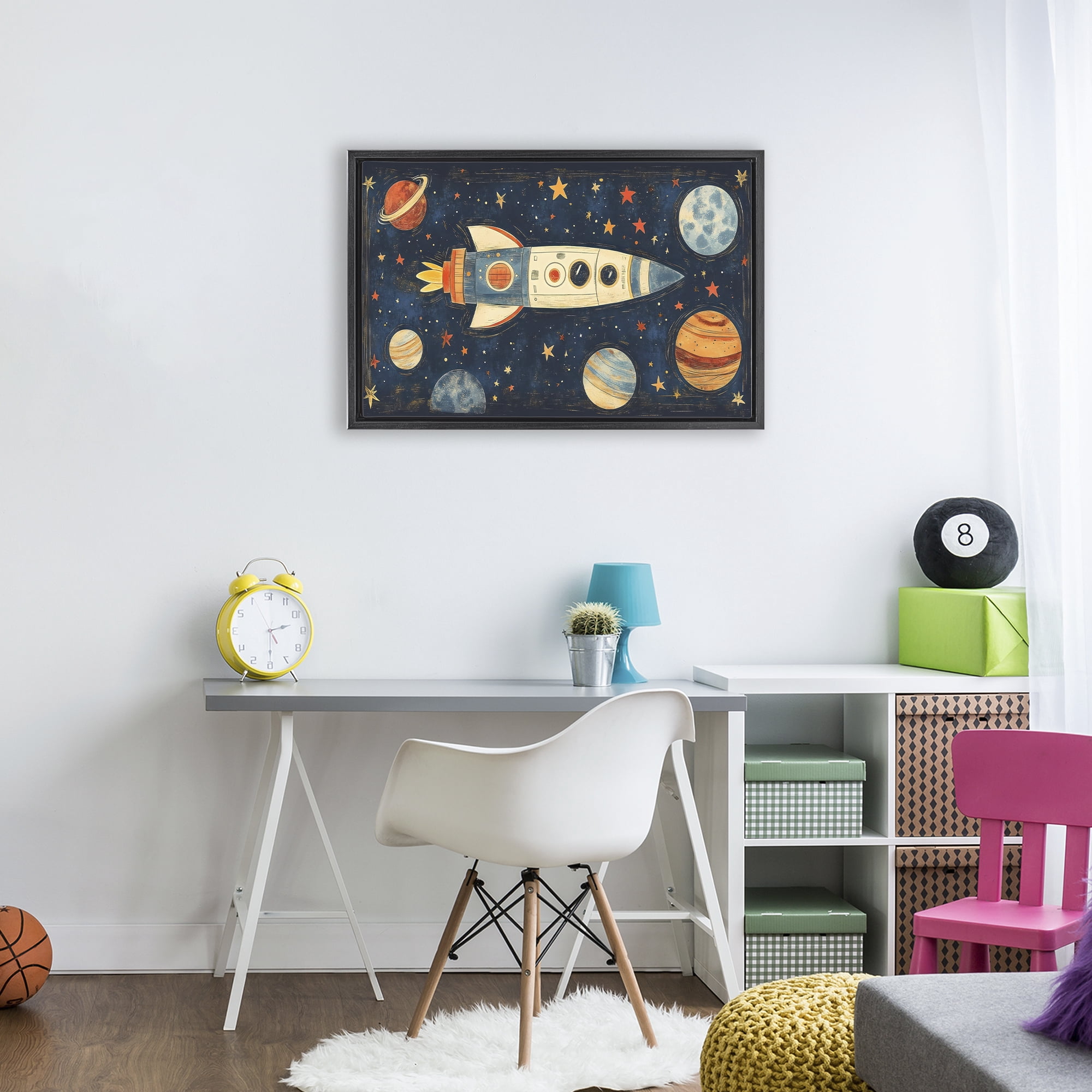 Stupell Industries Retro Rocket & Planets Black Framed Floater Canvas Wall Art, design by Creative Studio