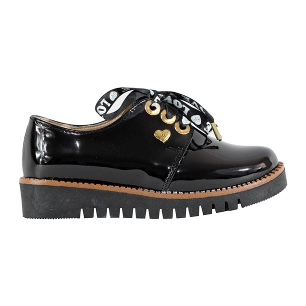 Zapatos Niña Mujer Estilo Casual escolares MAMBO M-443 TALLA 25.5 CM NEGRO CHAROL