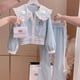 thumbnail image 1 of 2 piezas Anime Sanrioed Kuromi Cinnamoroll niñas adolescentes pantalones de pierna ancha abrigo princesa Kawaii niños conjuntos de ropa Corea otoño moda, 1 of 5