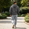 thumbnail image 4 of Zimjoy Hoodie Sweatpants Set Men, 1/4 Zip Hooded Sweatshirt with Arm Zipper Pocket & Black Drawstring Tapered Pants, Casual Tactical Athletic Sweatsuit for Outdoor Gym Daily Wear Dark Gray M, 4 of 6