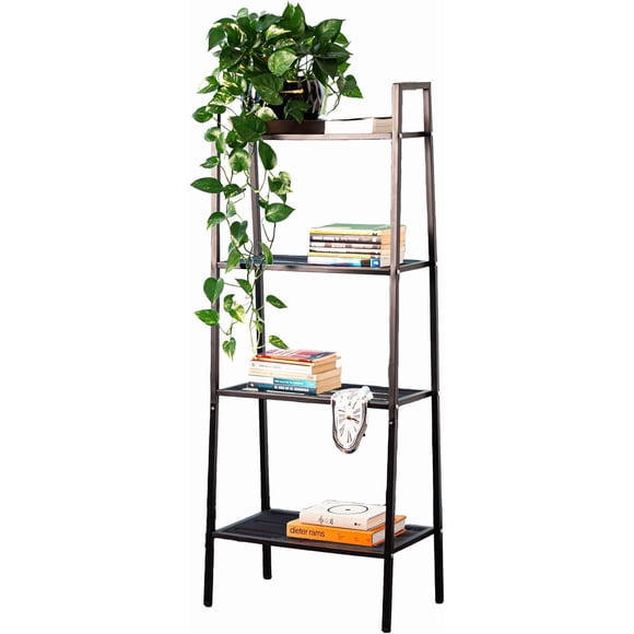 Estante de Libros - Librero Minimalista de 4 Niveles de Metal con Forma de Escalera, Librero con Compartimentos Resistente y Anti Corrosión, Anaquel Metalico Organizador para Almacenamiento