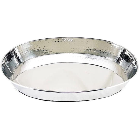 Metal Serving Tray 21" x 14" - Decorative Hammered Platter for Barware, Kitchenware, Coffee Tables (Stainless Steel)