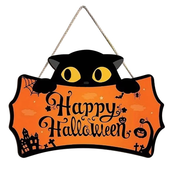 TIELUTT Happy Halloween Sign Front Door Cute Cat Halloween Front Door Clear Thread for Hanging Valentine Ceramic Decorations Mini Christmas Decorations for Tray Car Hanging Ornament Window Lighting