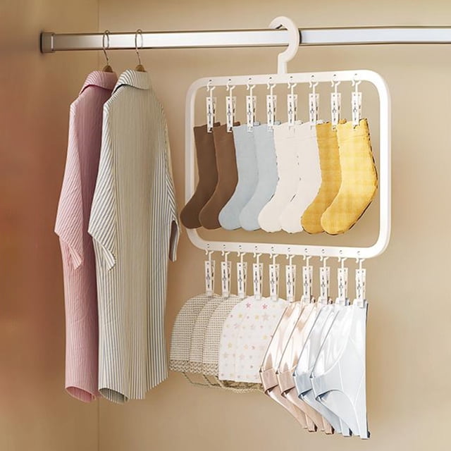 Dvkptbk plastic hangers Sock Drying Rack with Clips Multi Clip Hanger for Socks Underwear Baby Clothes Windproof Laundry Hanger Closets Organizer Balcony Drying Rack