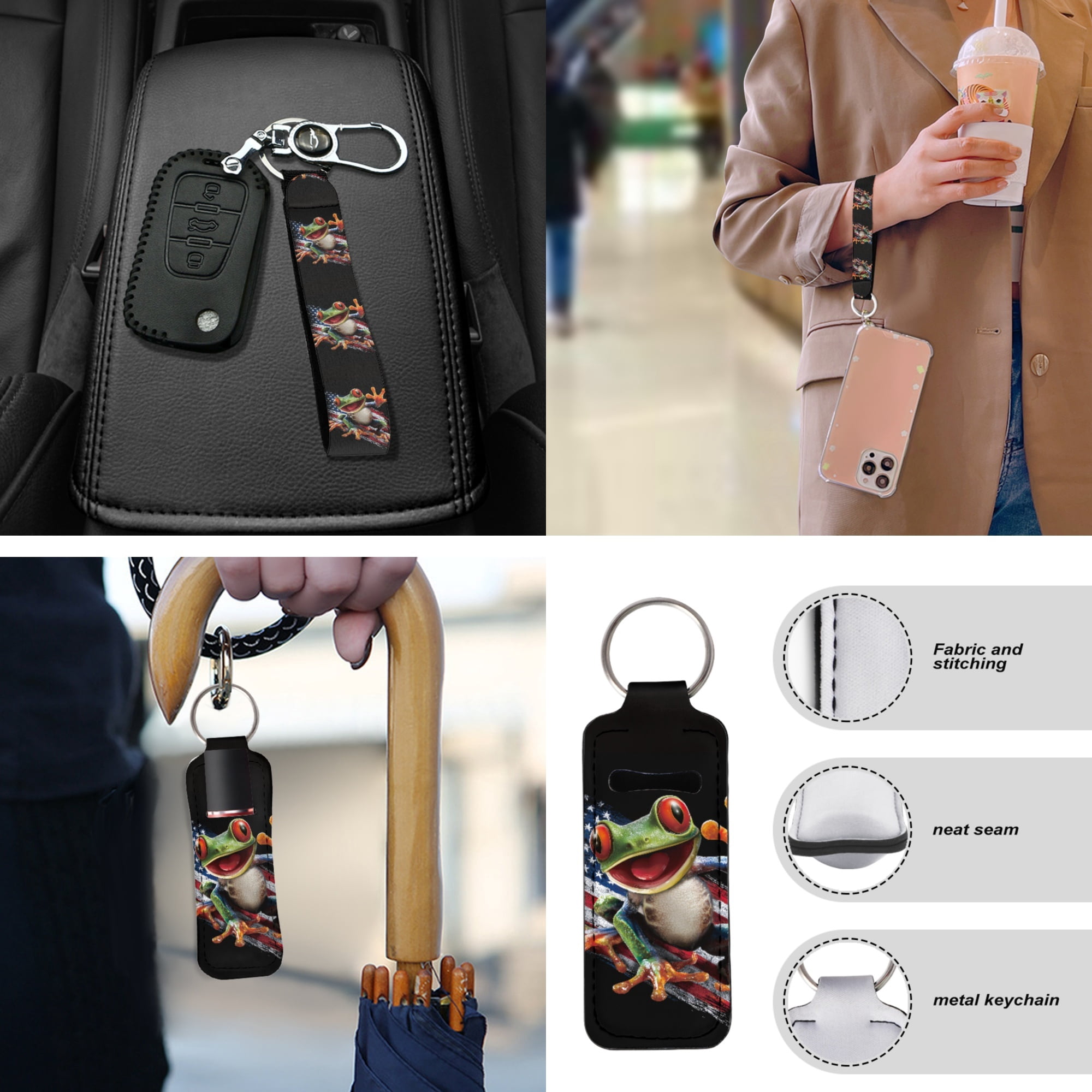 Jeiento Frog 13 Pcs Auto Seat Cover Sets Steering Wheel Cover Seatbelt Pad Universal Armrest Cover Pad Cup Holders American Flag Keychain Chapstick Holder for SUV Van Sedan Truck 4Th of July Decor