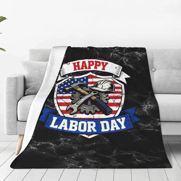 Happy Labor Day Soft Flannel Fleece Throw Blanket 50x40 Inch for Sofa Bed Travel