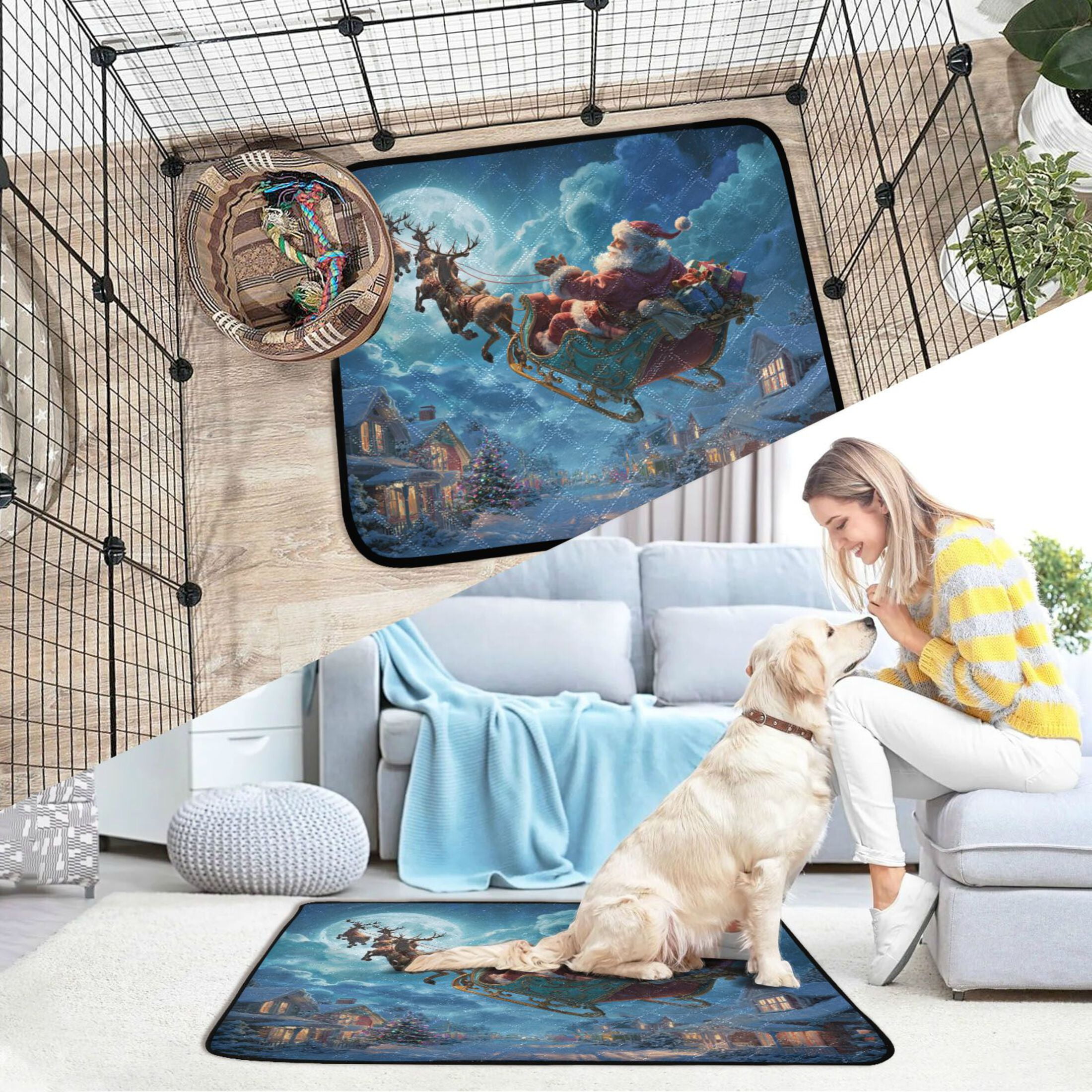 Qxltty Santa Sleigh Cat litter Pads Pet Set of 2 Diaper Mats Center Anti-leakage Layer Absorbent Soft and Comfortable
