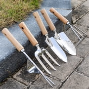 Weed Puller Tool, 5 Piece Stainless Steel Heavy Duty Weeding Tool, Weed Puller, Crack Weeder Tool, Weed Remover Tool with Ergonomic Wooden Handle, Gardening Gifts for Women
