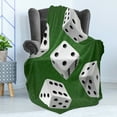 thumbnail image 4 of Modern Soft Flannel Fleece Throw Blanket, Casino Gamble Rolling Dice Set Green Background Illustration, Cozy Plush for Indoor and Outdoor Use, 50" x 70", Charcoal Grey Fern Green, by Ambesonne, 4 of 5