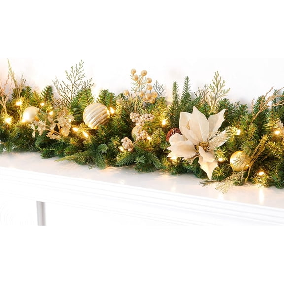 Nearly Natural Pre-Lit Golden Frosted Artificial Christmas Garland - 9' x 4" - Warm White LED Lights