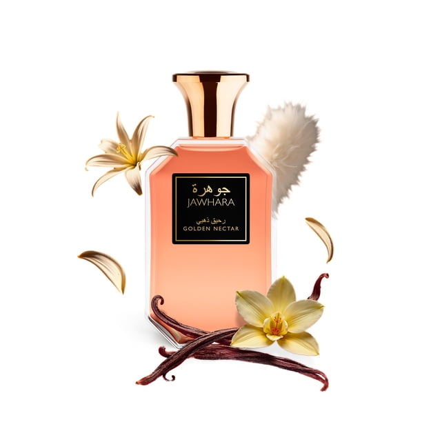 Jawhara Golden Nectar | Eau de Parfum Ambarino Blanco 100 ml | Notas de Bergamota, Flor de Vainilla, Ylang-Ylang y Almizcle | Larga Duración | Uso Diario | Tamaño de Viaje