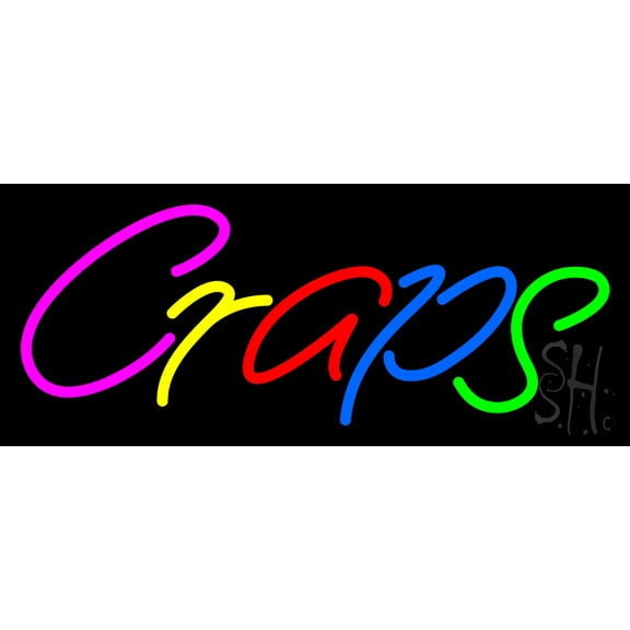 Craps 2 LED Neon Sign 10 x 24 - inches, Black Square Cut Acrylic Backing, with Dimmer - Bright and Premium built indoor LED Neon Sign for wall décor, arcarde, and storefront.