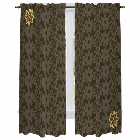 Brown Golden Floral Kitchen Curtain for Berdoom Living Room Cafe 72 Inch Length, Modern Abstract Spring Flowers Tiers Curtains Light Filtering Drapes Rod Pocket Window Treatment 2 Panels 52"Wx72"L