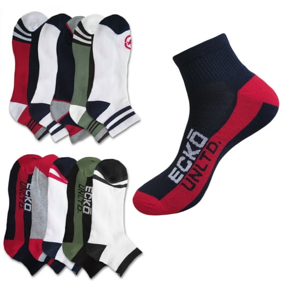 6 Pairs ECKO UNLTD Men's No-Show 1/2 Ankle or Quarter Cushion Socks- Assorted Colors(Quarter)