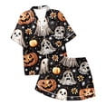 thumbnail image 7 of Weebloom Halloween Summer Pajamas For Women Set Pumpkin Leisure Silk Satin Short Sleeve Button Down Tops And Shorts Set Sleepwear Nightwear Pjs Loungewear Black L, 7 of 7