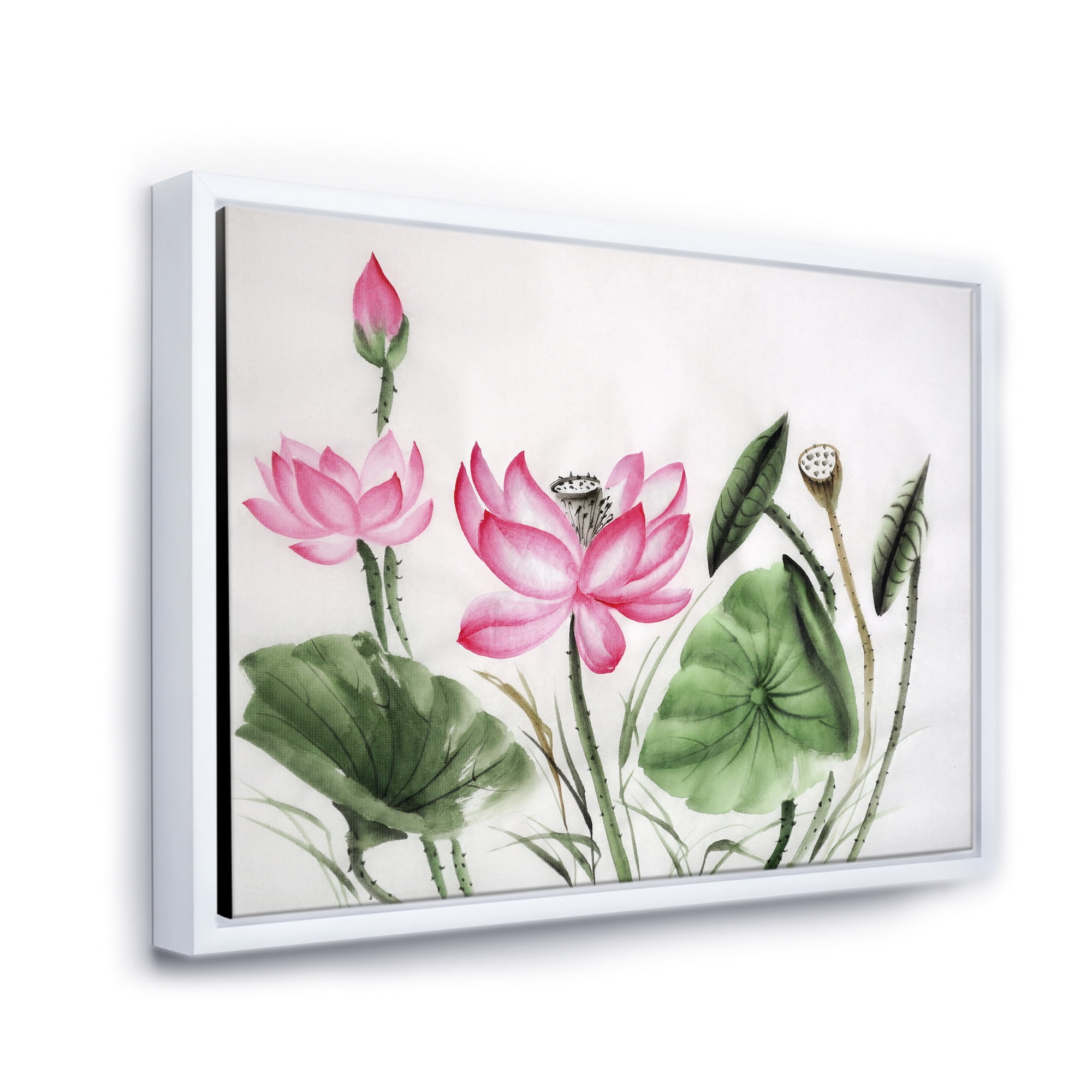 Designart 'Ancient Pink Lotuses In The Pond II' Traditional Framed Canvas Wall Art Print