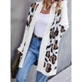 thumbnail image 6 of Women'S Y2k Open Front Knitted Sweater Leopard Print Long Batwing Cardigan Fall Winter Loose Coat Beige M, 6 of 9