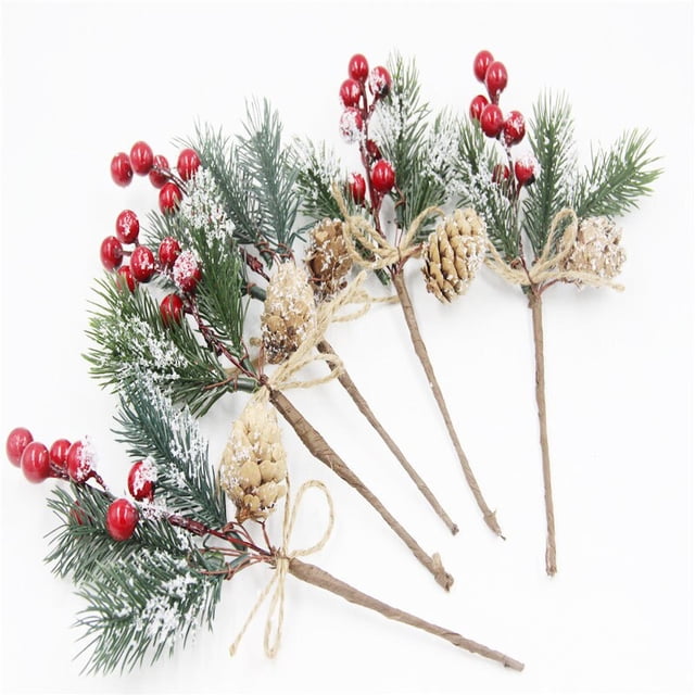 10Pcs Mini Artificial Pine Needles Christmas Pine Cone Bell Artificial Red Berry Flower Bouquet Christmas Tree Branch DecorGinkgo Pine China He Qiyong unisex