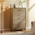 thumbnail image 4 of CHITOOMA Fluted Dresser for Bedroom, Modern Wooden 5 Drawer Tall Dresser, Chest of Drawers, Storage Cabine Living Room Hallway, Natural, 4 of 13