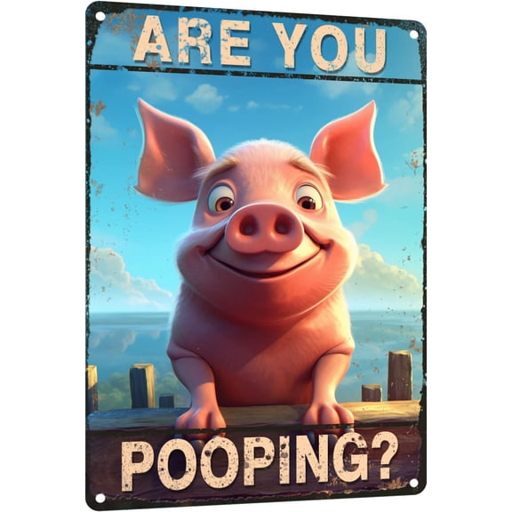 Funny Pig Bathroom Metal Wall Sign, Retro Novelty Decor Plaque for Home, Garden, Bar, Cafe or Office, 8 x 12 Inch