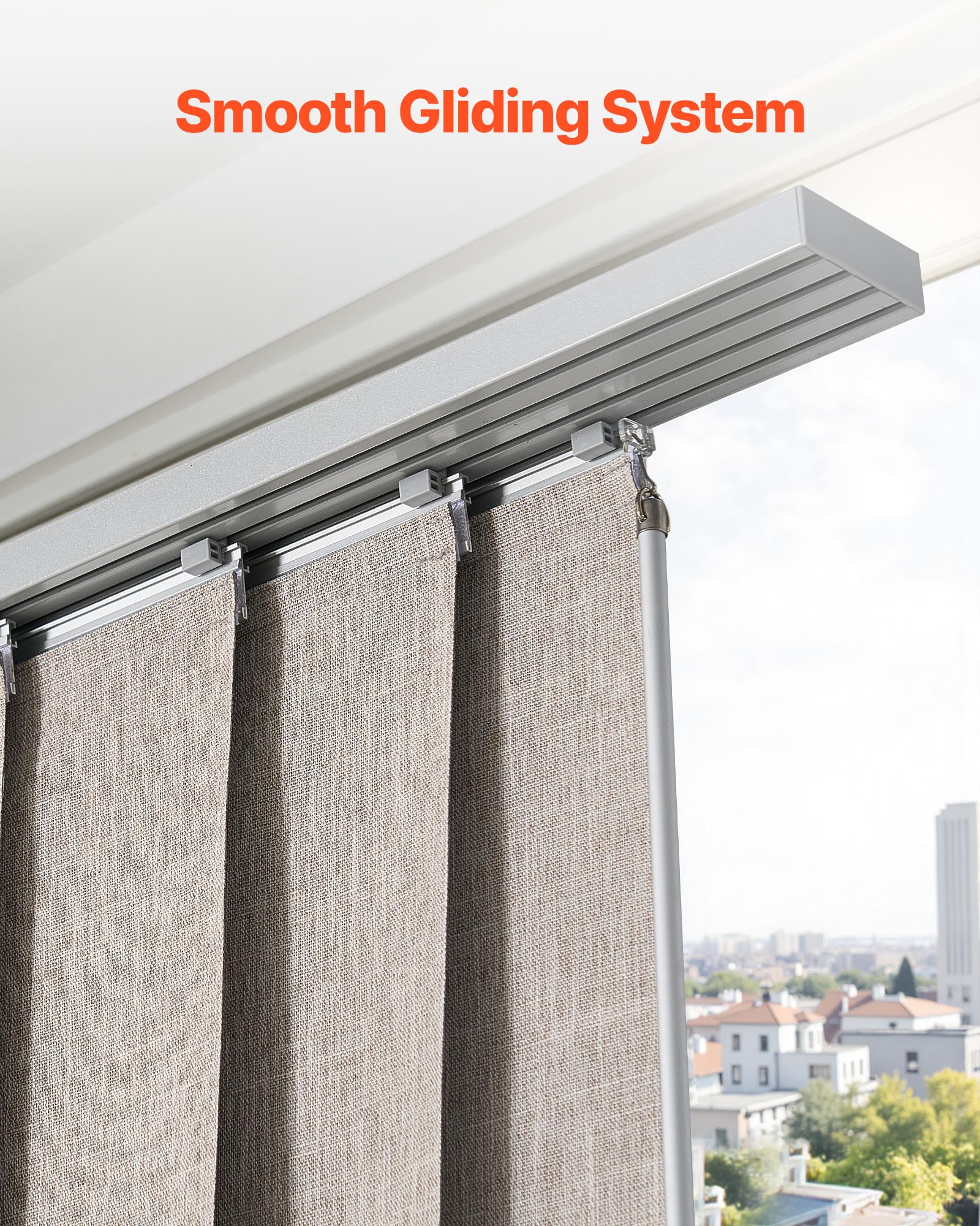 VEVOR Panel Track Blinds,Extendable Track from 45.8 in to 86 in W, Trimmable Panel Curtains Up to 96 in H, Vertical Blackout Panel Blinds for Sliding Doors, Patio Doors, Room Divider, Windows, Brown