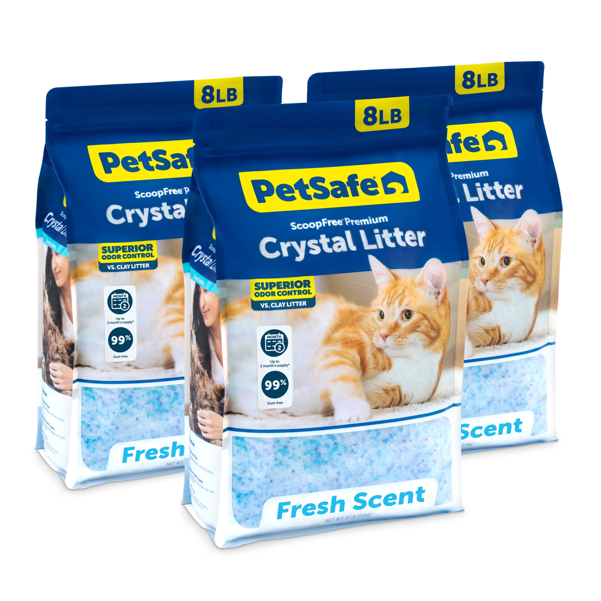 PetSafe ScoopFree Premium Fresh Crystal Cat Litter, Lightly Scented, 3 Packs of 8 lb bags