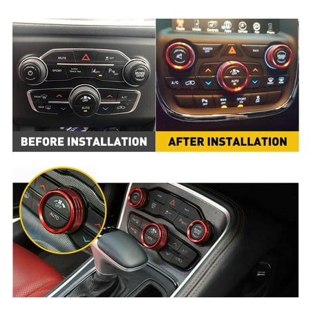 Zyutaosan 3Pcs Ac Radio Switch Trim Ring Knob Cover For Dodge Challenger/Charger 15-20 Red